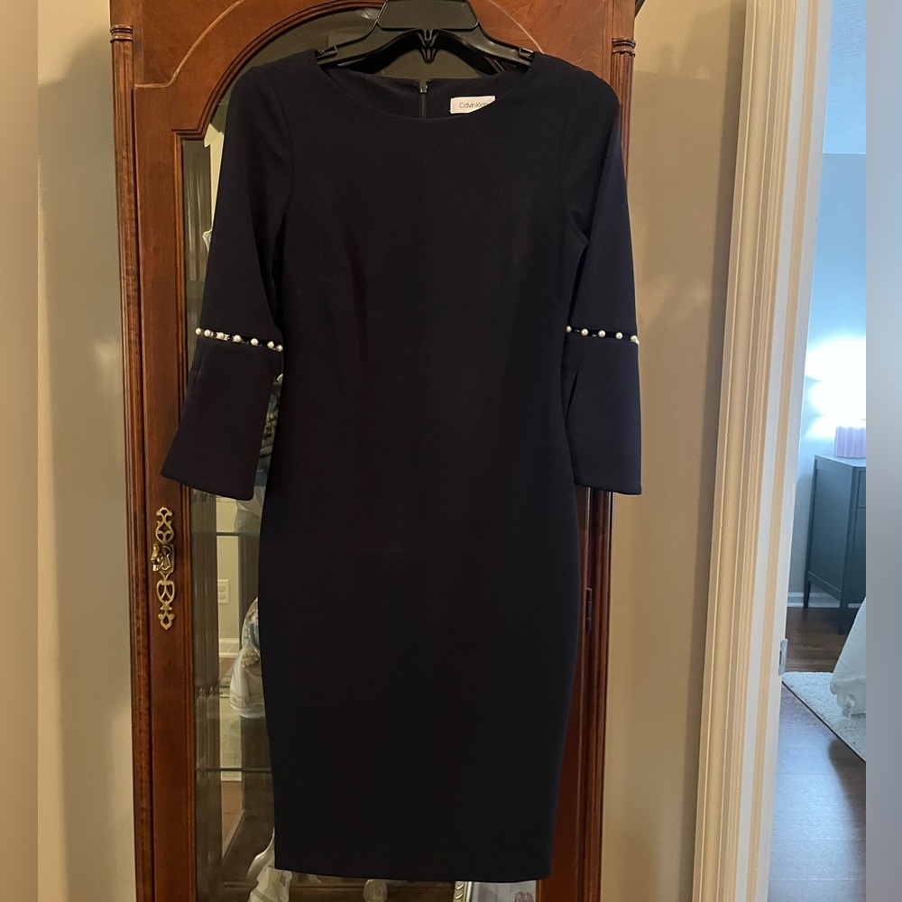 Calvin Klein Navy Dress with Pearl Details